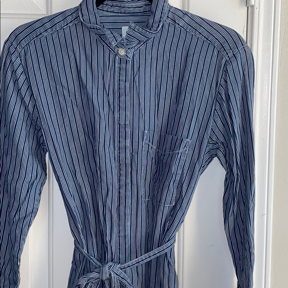GAP Midi Stripe Shirt Dress Blue Button Up